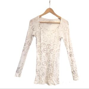 🌈 6/$60, Jakes Thermal, Tie Dyed Peace Signs Throughout, White/Brown, Small